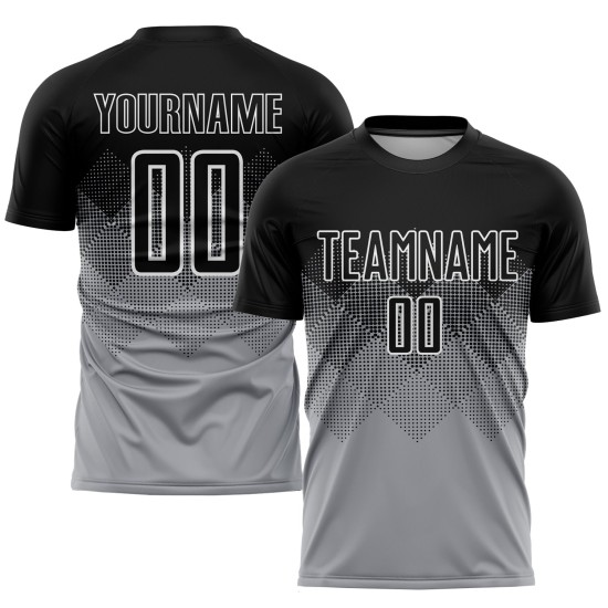 Maglia da calcio personalizzata con stampa a sublimazione grigio chiaro nero-bianco Maglia da calcio personalizzata con stampa a sublimazione grigio chiaro nero-bianco