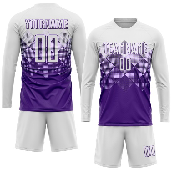 Maglia da calcio personalizzata viola bianca con stampa sublimatica Maglia da calcio personalizzata viola bianca con stampa sublimatica