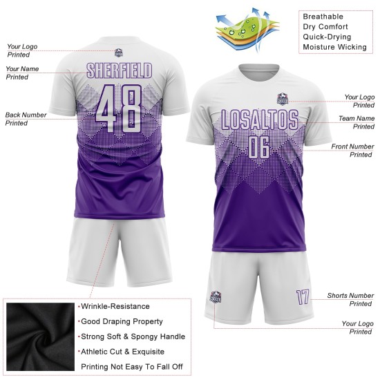 Maglia da calcio personalizzata viola bianca con stampa sublimatica Maglia da calcio personalizzata viola bianca con stampa sublimatica