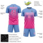 Maglia da calcio personalizzata con stampa a sublimazione azzurra rosa-bianca Maglia da calcio personalizzata con stampa a sublimazione azzurra rosa-bianca