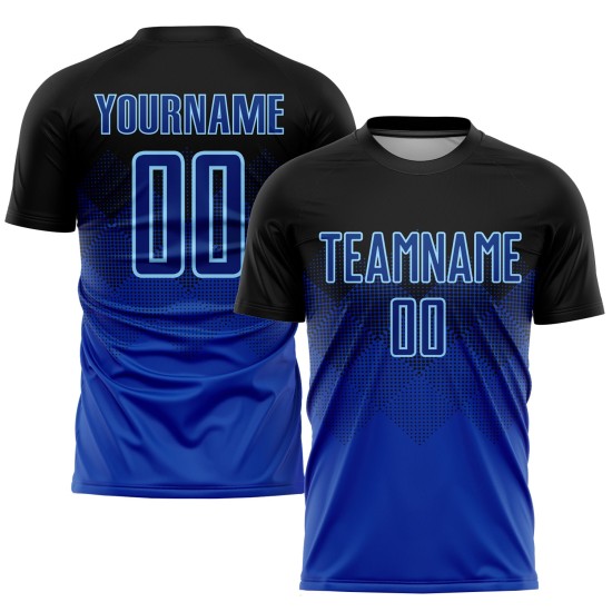 Maglia da calcio personalizzata con stampa sublimatica nera royal-azzurra Maglia da calcio personalizzata con stampa sublimatica nera royal-azzurra