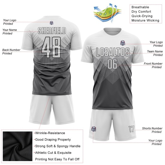 Maglia da calcio personalizzata in acciaio grigio bianco con stampa a sublimazione Maglia da calcio personalizzata in acciaio grigio bianco con stampa a sublimazione