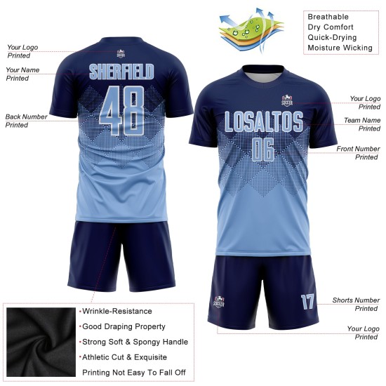 Maglia da calcio personalizzata con stampa a sublimazione blu navy e bianco Maglia da calcio personalizzata con stampa a sublimazione blu navy e bianco