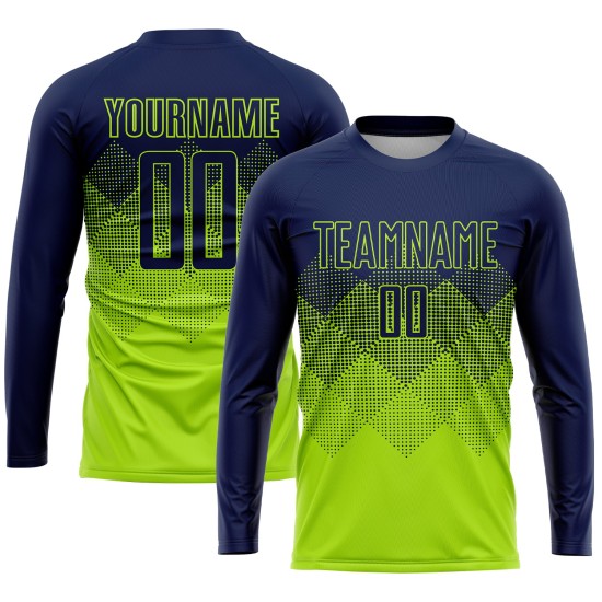 Maglia da calcio personalizzata con stampa sublimatica verde neon blu navy Maglia da calcio personalizzata con stampa sublimatica verde neon blu navy