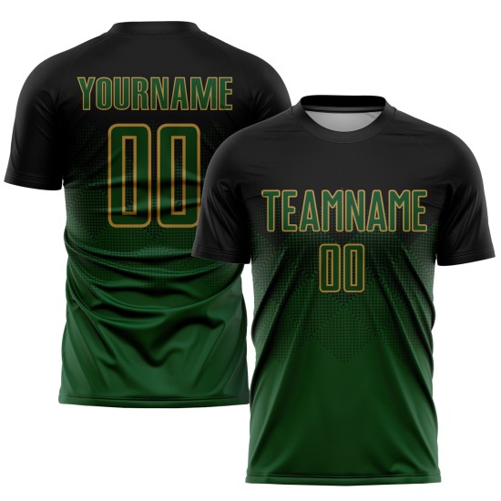 Maglia da calcio personalizzata con stampa sublimatica nera verde-oro antico Maglia da calcio personalizzata con stampa sublimatica nera verde-oro antico