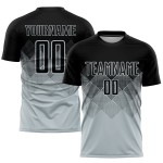 Maglia da calcio personalizzata in argento e nero con stampa a sublimazione Maglia da calcio personalizzata in argento e nero con stampa a sublimazione