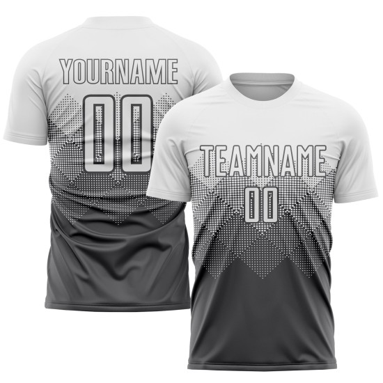 Maglia da calcio personalizzata in acciaio grigio bianco con stampa a sublimazione Maglia da calcio personalizzata in acciaio grigio bianco con stampa a sublimazione
