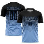 Maglia da calcio personalizzata con stampa sublimatica blu chiaro e nera Maglia da calcio personalizzata con stampa sublimatica blu chiaro e nera