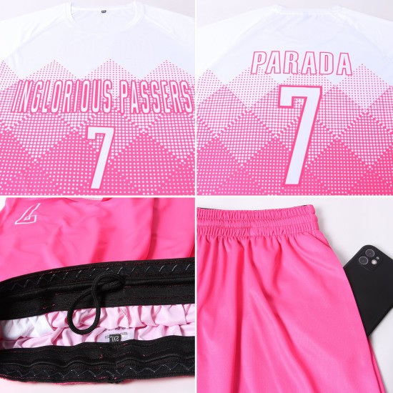 Maglia da calcio personalizzata rosa bianca con stampa sublimatica Maglia da calcio personalizzata rosa bianca con stampa sublimatica