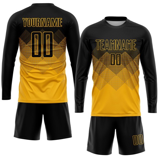 Maglia da calcio personalizzata in oro e nero con stampa a sublimazione Maglia da calcio personalizzata in oro e nero con stampa a sublimazione