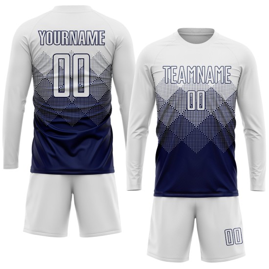 Maglia da calcio personalizzata con stampa a sublimazione bianca e blu navy Maglia da calcio personalizzata con stampa a sublimazione bianca e blu navy
