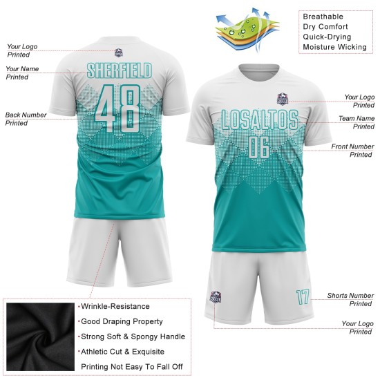 Maglia da calcio personalizzata con stampa a sublimazione Aqua White Maglia da calcio personalizzata con stampa a sublimazione Aqua White