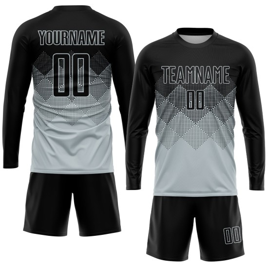 Maglia da calcio personalizzata in argento e nero con stampa a sublimazione Maglia da calcio personalizzata in argento e nero con stampa a sublimazione