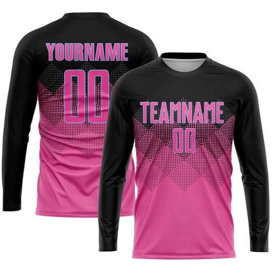 Maglia da calcio personalizzata con stampa a sublimazione a forma quadrata, sfumata rosa nera-azzurra Maglia da calcio personalizzata con stampa a sublimazione a forma quadrata, sfumata rosa nera-azzurra