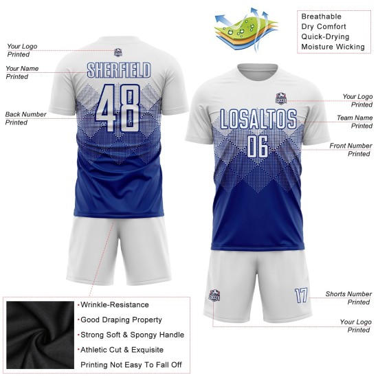 Maglia da calcio personalizzata Royal White Sublimation Maglia da calcio personalizzata Royal White Sublimation