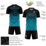 Maglia da calcio personalizzata con stampa sublimatica nera e verde acqua Maglia da calcio personalizzata con stampa sublimatica nera e verde acqua