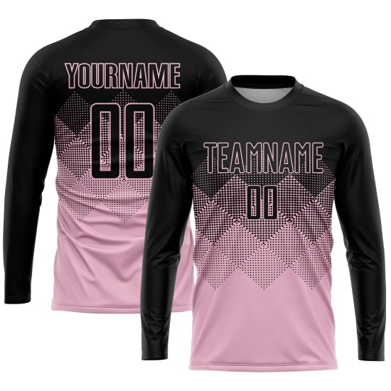 Maglia da calcio personalizzata rosa chiaro e nera con stampa a sublimazione Maglia da calcio personalizzata rosa chiaro e nera con stampa a sublimazione
