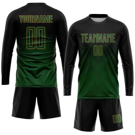Maglia da calcio personalizzata con stampa sublimatica nera verde-oro antico Maglia da calcio personalizzata con stampa sublimatica nera verde-oro antico