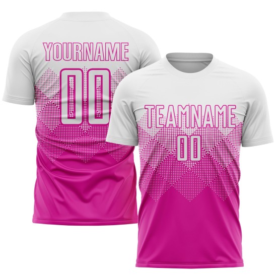 Maglia da calcio personalizzata rosa scuro bianca con stampa a sublimazione Maglia da calcio personalizzata rosa scuro bianca con stampa a sublimazione