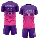 Maglia da calcio personalizzata con stampa sublimatica rosa viola-bianca Maglia da calcio personalizzata con stampa sublimatica rosa viola-bianca