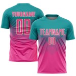 Maglia da calcio personalizzata con stampa a sublimazione color crema-verde acqua Maglia da calcio personalizzata con stampa a sublimazione color crema-verde acqua