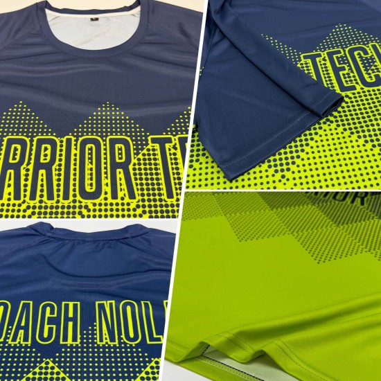 Maglia da calcio personalizzata con stampa sublimatica verde neon blu navy Maglia da calcio personalizzata con stampa sublimatica verde neon blu navy