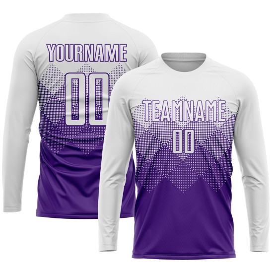 Maglia da calcio personalizzata viola bianca con stampa sublimatica Maglia da calcio personalizzata viola bianca con stampa sublimatica