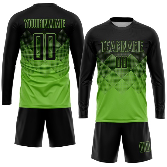 Maglia da calcio personalizzata verde neon nera con stampa a sublimazione Maglia da calcio personalizzata verde neon nera con stampa a sublimazione
