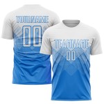 Maglia da calcio personalizzata con stampa a sublimazione blu polvere bianca Maglia da calcio personalizzata con stampa a sublimazione blu polvere bianca
