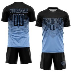 Maglia da calcio personalizzata con stampa sublimatica blu chiaro e nera Maglia da calcio personalizzata con stampa sublimatica blu chiaro e nera