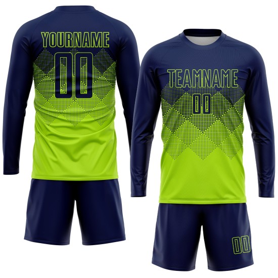 Maglia da calcio personalizzata con stampa sublimatica verde neon blu navy Maglia da calcio personalizzata con stampa sublimatica verde neon blu navy