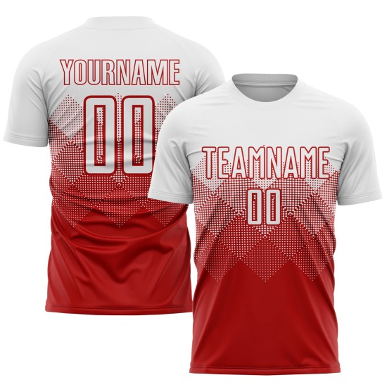 Maglia da calcio personalizzata rossa e bianca con stampa a sublimazione Maglia da calcio personalizzata rossa e bianca con stampa a sublimazione