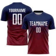 Maglia da calcio personalizzata con stampa a sublimazione blu navy bianco-cremisi