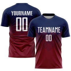 Maglia da calcio personalizzata con stampa a sublimazione blu navy bianco-cremisi