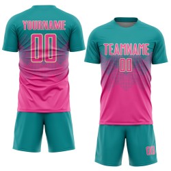 Maglia da calcio personalizzata con stampa a sublimazione color crema-verde acqua Maglia da calcio personalizzata con stampa a sublimazione color crema-verde acqua