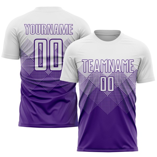 Maglia da calcio personalizzata viola bianca con stampa sublimatica Maglia da calcio personalizzata viola bianca con stampa sublimatica