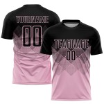 Maglia da calcio personalizzata rosa chiaro e nera con stampa a sublimazione Maglia da calcio personalizzata rosa chiaro e nera con stampa a sublimazione