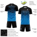 Maglia da calcio personalizzata blu e nera con stampa sublimatica Maglia da calcio personalizzata blu e nera con stampa sublimatica