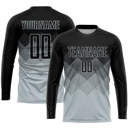 Maglia da calcio personalizzata in argento e nero con stampa a sublimazione Maglia da calcio personalizzata in argento e nero con stampa a sublimazione
