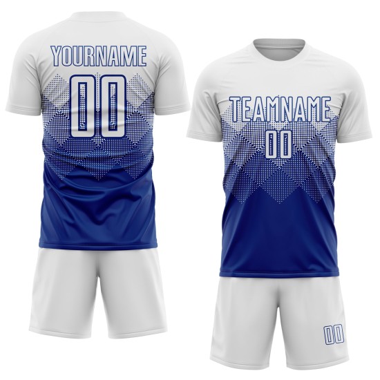 Maglia da calcio personalizzata Royal White Sublimation Maglia da calcio personalizzata Royal White Sublimation