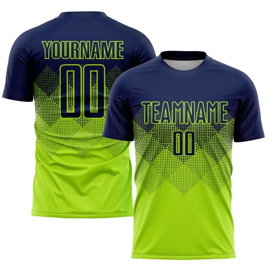 Maglia da calcio personalizzata con stampa sublimatica verde neon blu navy Maglia da calcio personalizzata con stampa sublimatica verde neon blu navy