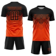 Maglia da calcio personalizzata arancione nera con stampa a sublimazione Maglia da calcio personalizzata arancione nera con stampa a sublimazione