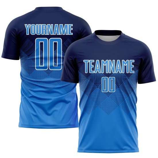 Maglia da calcio personalizzata con stampa a sublimazione blu navy e bianco Maglia da calcio personalizzata con stampa a sublimazione blu navy e bianco