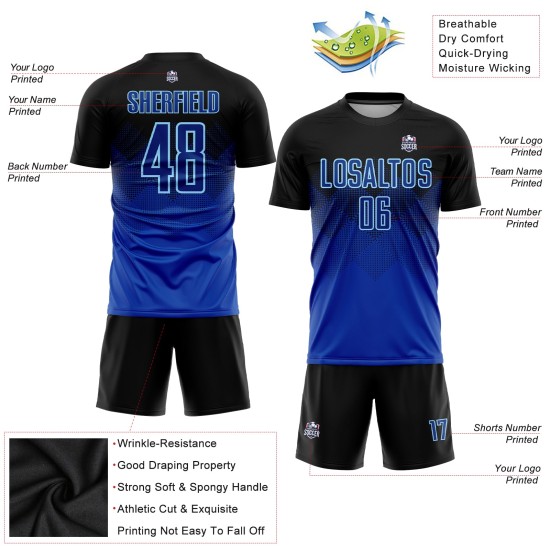 Maglia da calcio personalizzata con stampa sublimatica nera royal-azzurra Maglia da calcio personalizzata con stampa sublimatica nera royal-azzurra
