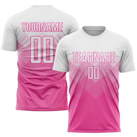 Maglia da calcio personalizzata rosa bianca con stampa sublimatica Maglia da calcio personalizzata rosa bianca con stampa sublimatica
