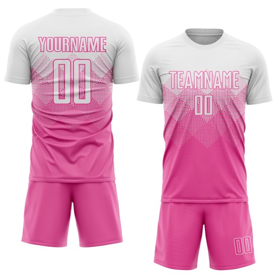 Maglia da calcio personalizzata rosa bianca con stampa sublimatica Maglia da calcio personalizzata rosa bianca con stampa sublimatica