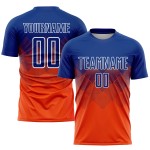 Maglia da calcio personalizzata arancione royal-bianca con stampa sublimatica Maglia da calcio personalizzata arancione royal-bianca con stampa sublimatica
