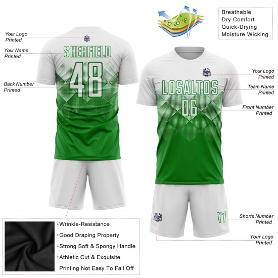 Maglia da calcio personalizzata verde erba bianca con stampa a sublimazione Maglia da calcio personalizzata verde erba bianca con stampa a sublimazione