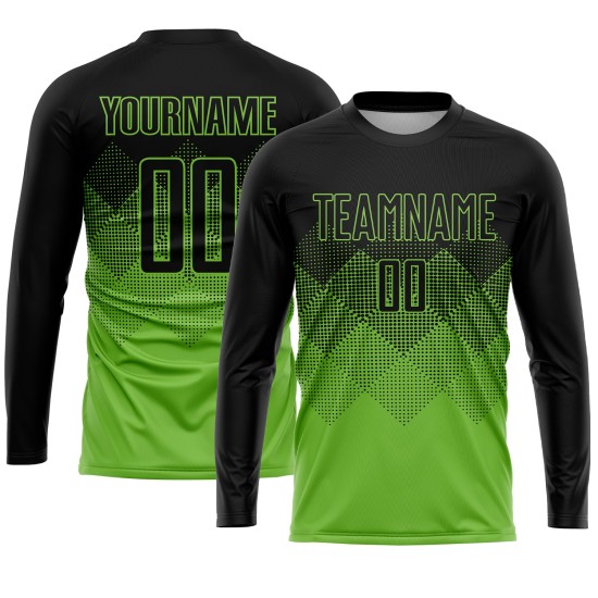 Maglia da calcio personalizzata verde neon nera con stampa a sublimazione Maglia da calcio personalizzata verde neon nera con stampa a sublimazione