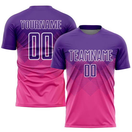 Maglia da calcio personalizzata con stampa sublimatica rosa viola-bianca Maglia da calcio personalizzata con stampa sublimatica rosa viola-bianca